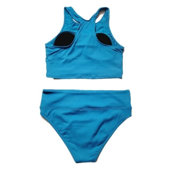 NEXT 2-pc Women's L Ribbed Racerback Swim Top Tank + High Waist Bikini Blue NWT - Picture 4 of 10